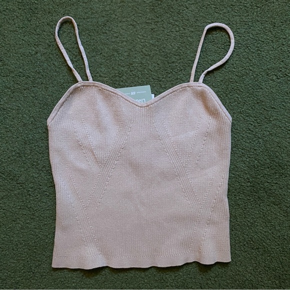 NWT H&M Beige Sweetheart Neckline Cropped Knit Tank Top - Small XS - Picture 1 of 4